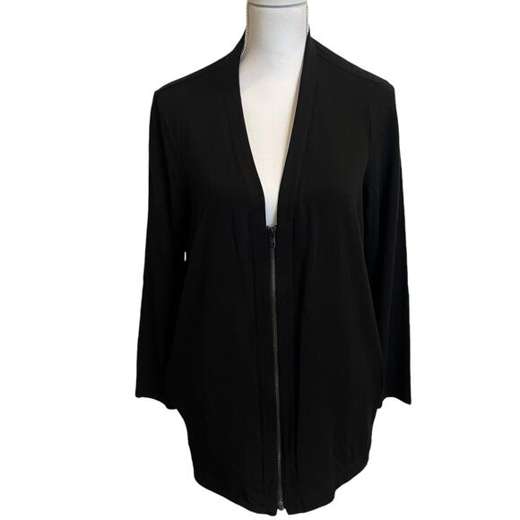 Eileen Fisher Cardigan Medium Black Tencel Zip System Stretch Minimal Sweatshirt - Picture 1 of 8